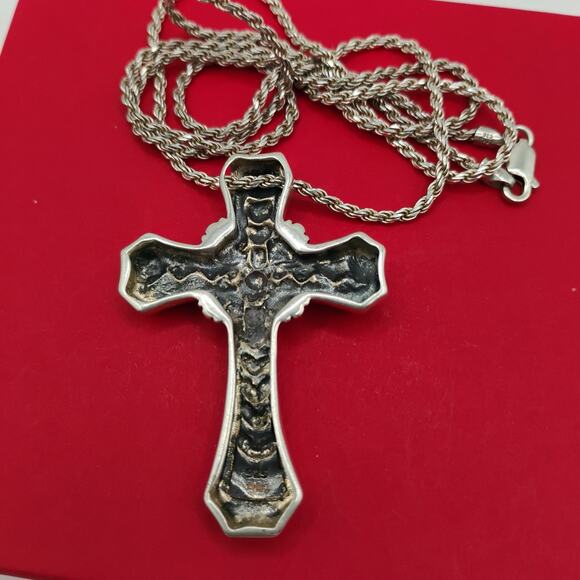 BBJ Cross in Sterling Silver on 24-inch Rope Chain - Picture 3 of 5